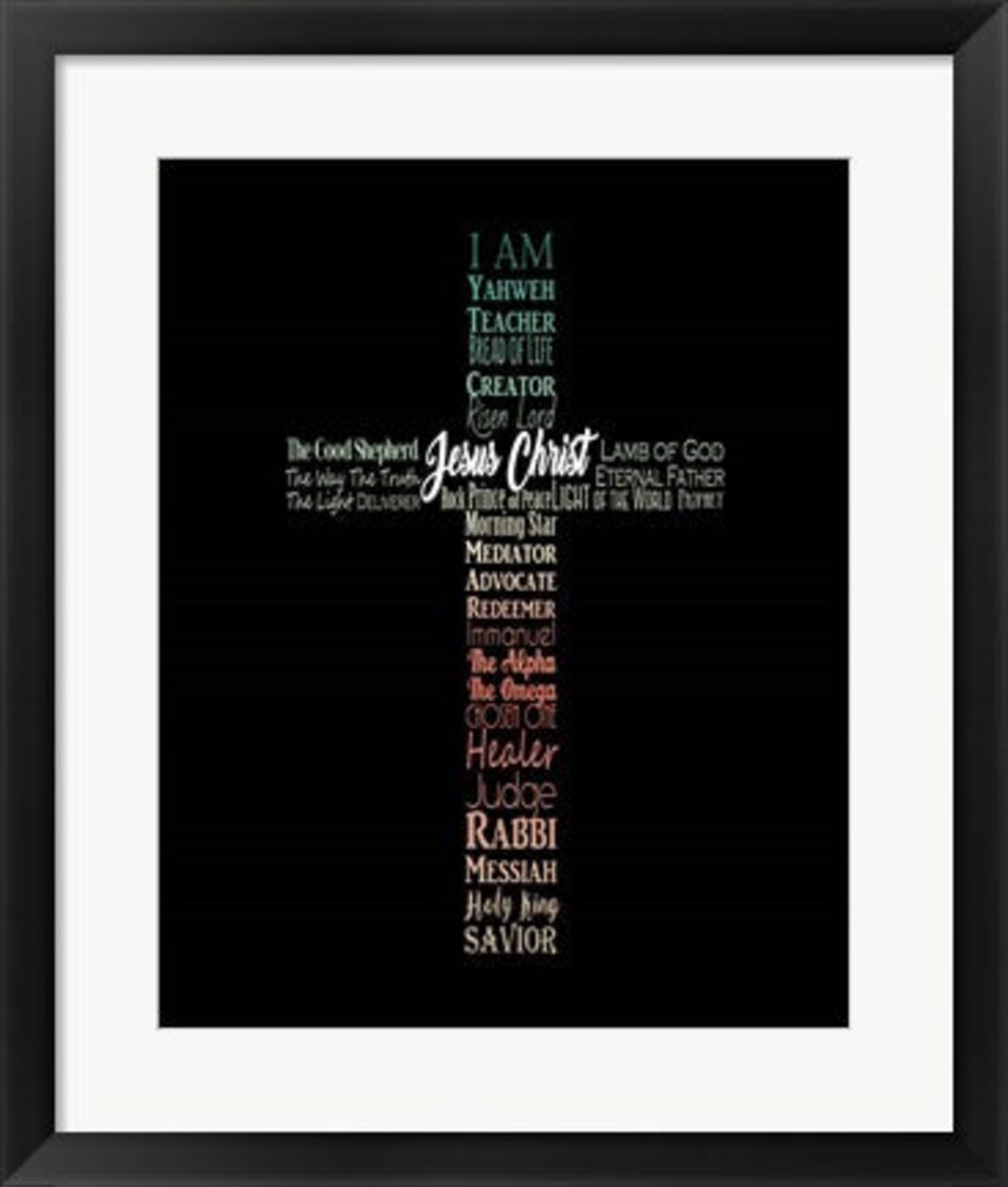 Framed Art Names of Jesus Cross Silhouette Green Ombre Wall Decor 18x24 Artwork